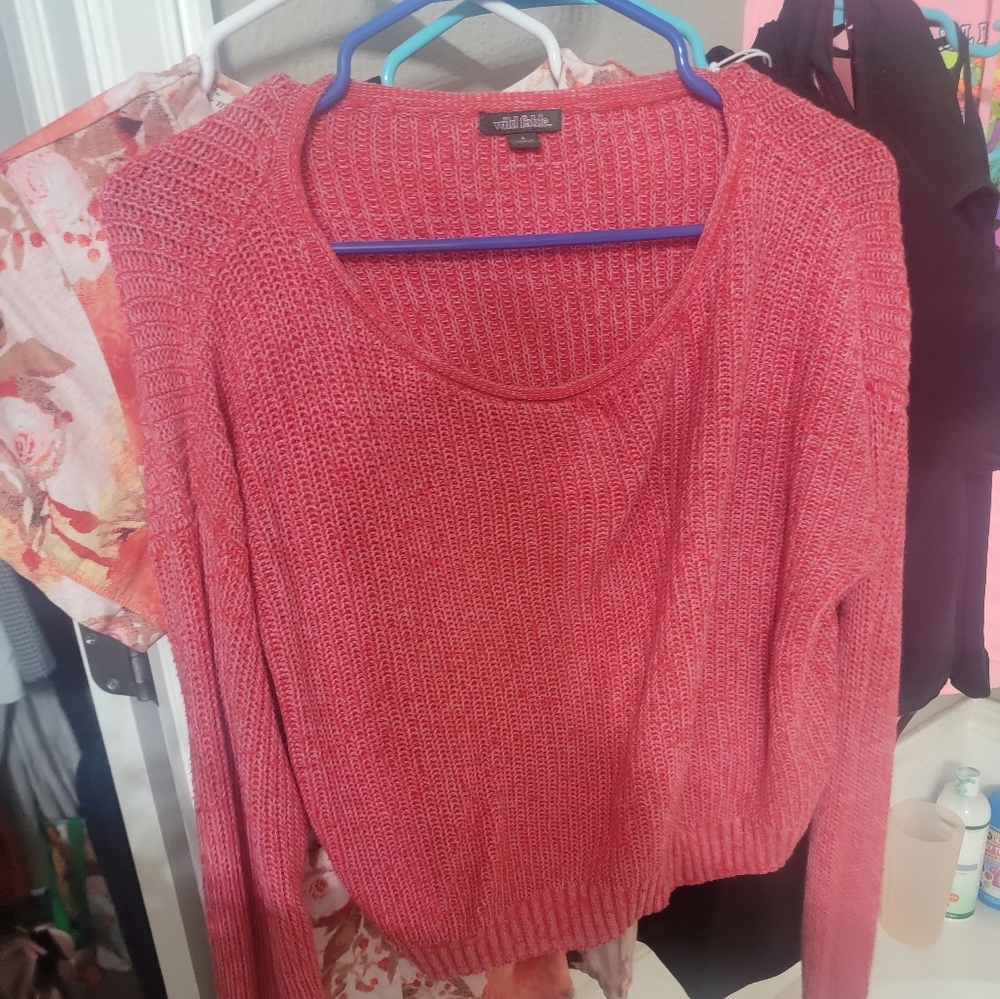Red crop long sleeve sweater